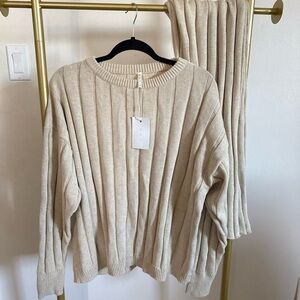 Oat co Cream Ribbed Sweater pant set